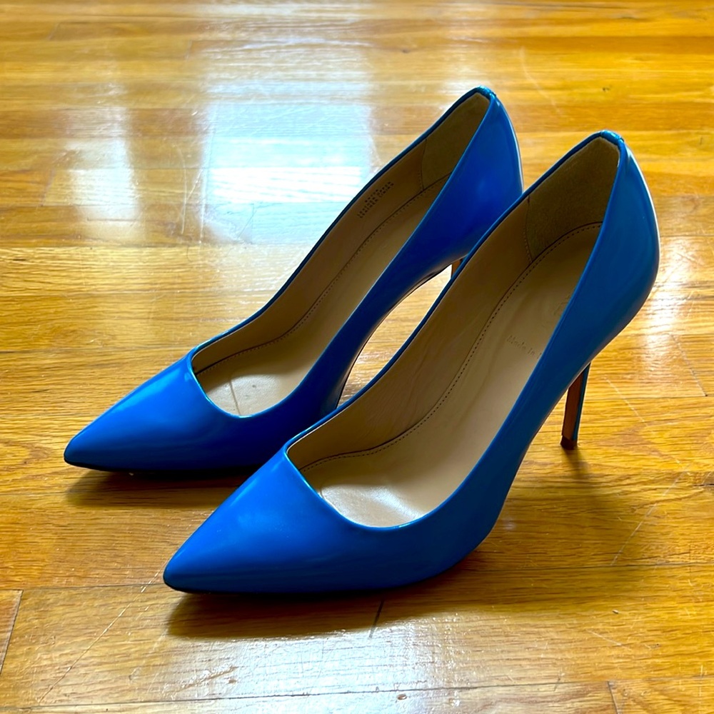 J Crew patented blue 4 inch heels